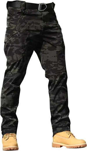 Men's Water Resistant Pants Stretch Overalls with Large Pockets Loose Soft Pants Rainproof Tactical Waterproof Trousers