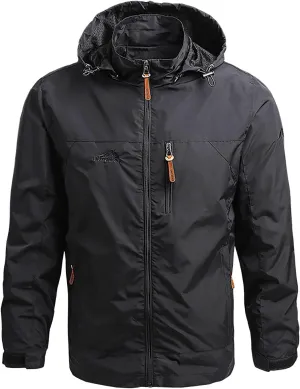 Men'S Waterproof Jacket Detachable Hood Zip Winter Jackets Windproof Casual Jackets Sportswear For Outdoor Hiking