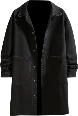 Mens Winter And Autumn Loose Casual Denim Trench Coat Long Coat Weather Jacket Mens Jackets