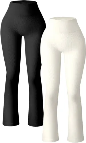 Mens Yoga Pants Loose Pants Ribbed Seamless Workout High Waist Bell Bottoms Flare Leggings Yoga Pants with Side