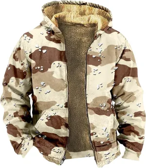 Mens Zip Up Hoodie Heavyweight Camo Hoodie Thick Fleece Lined Jacket Fall Fashion Coat Warm Winter Outwear