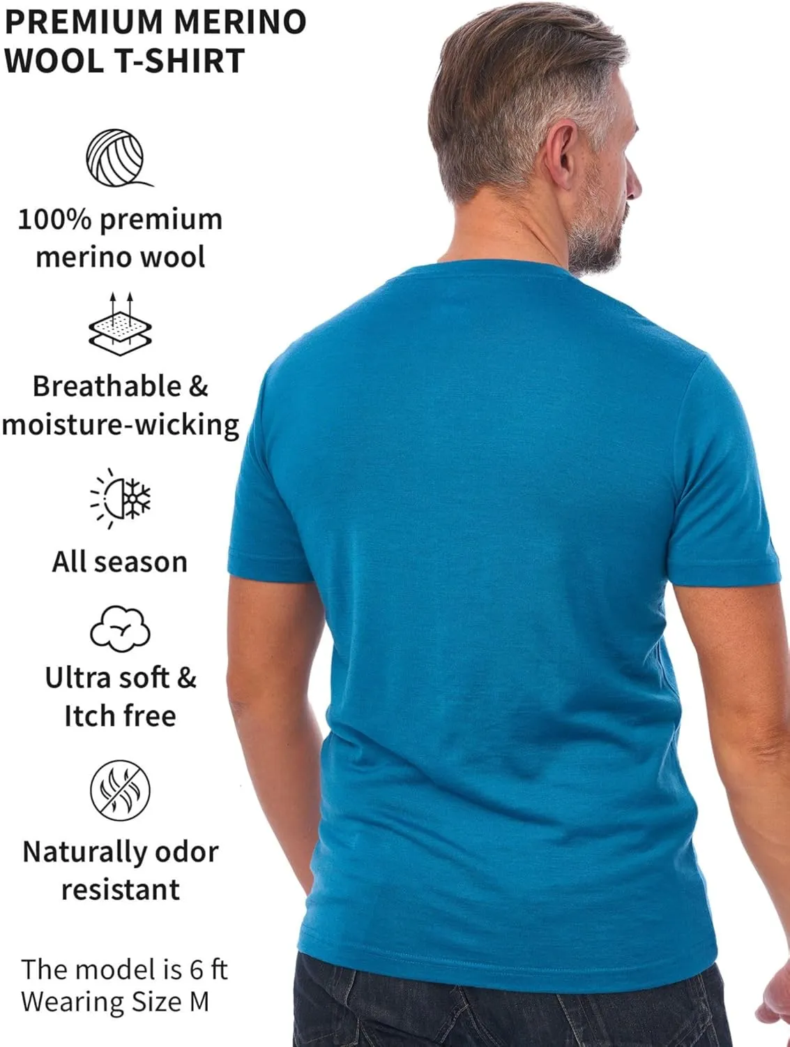 Merino Wool T-Shirt Mens - Short Sleeve Merino Wool Shirts for Men Sport Lightweight Thermal Base Layer Hiking Tshirt