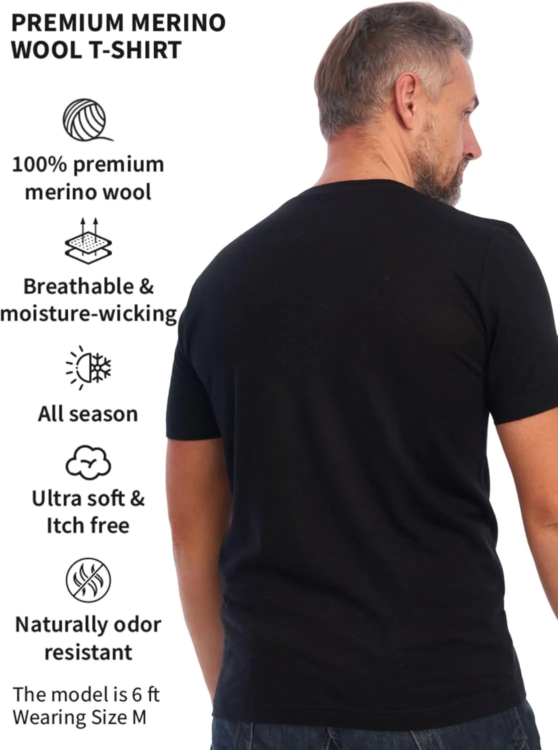 Merino Wool T-Shirt Mens - Short Sleeve Merino Wool Shirts for Men Sport Lightweight Thermal Base Layer Hiking Tshirt