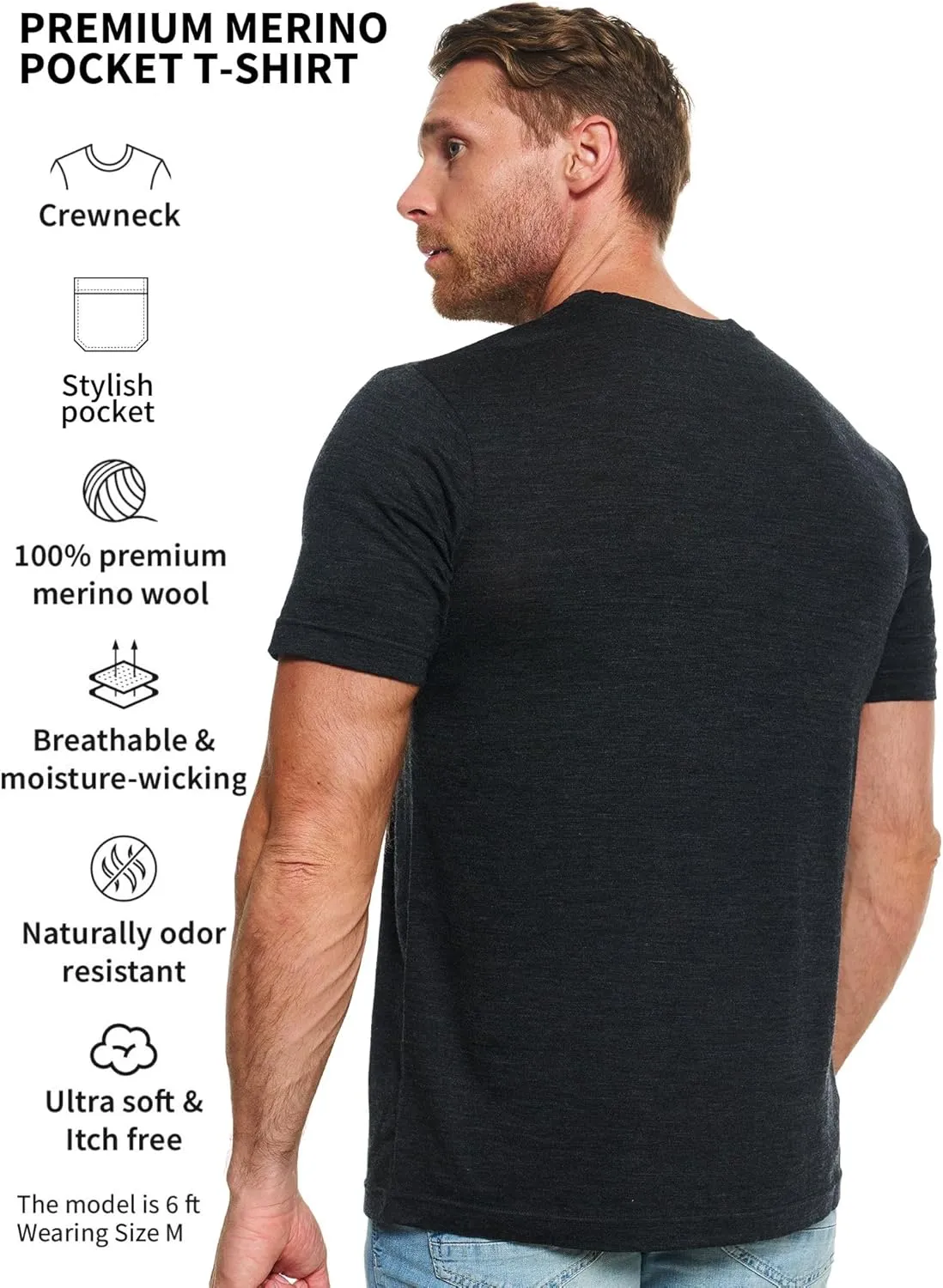 Merino Wool T-Shirt Mens - Short Sleeve Merino Wool Shirts for Men Sport Lightweight Thermal Base Layer Hiking Tshirt