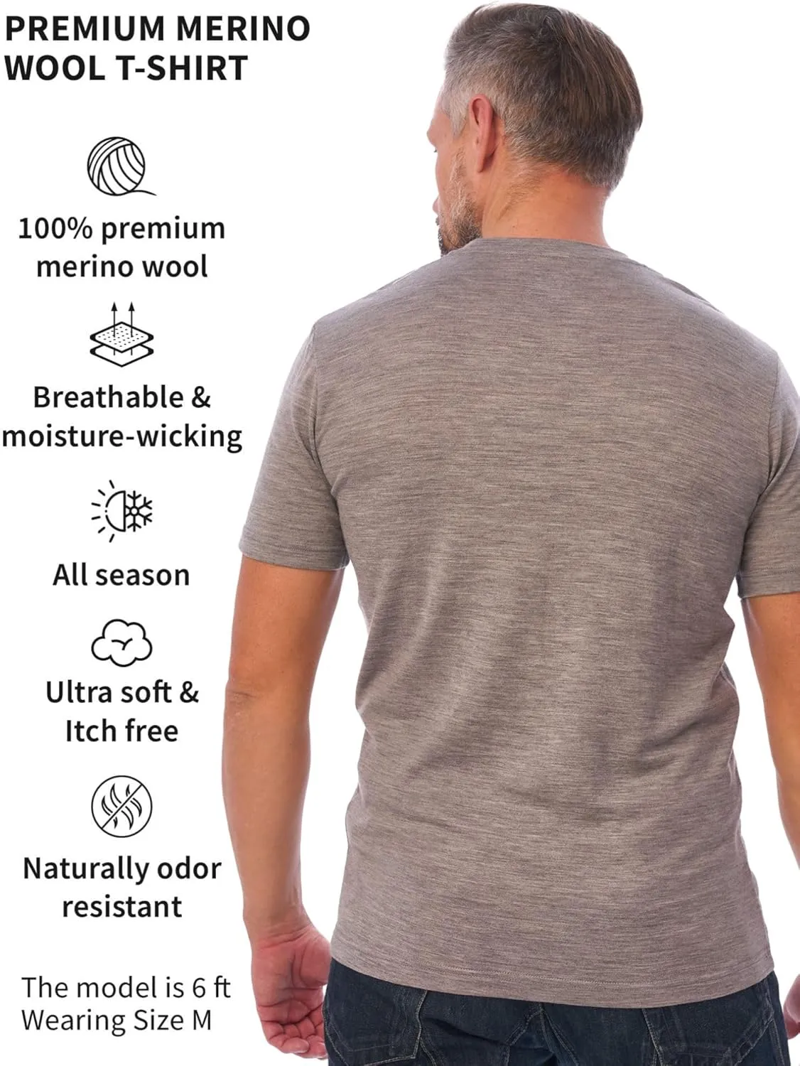 Merino Wool T-Shirt Mens - Short Sleeve Merino Wool Shirts for Men Sport Lightweight Thermal Base Layer Hiking Tshirt