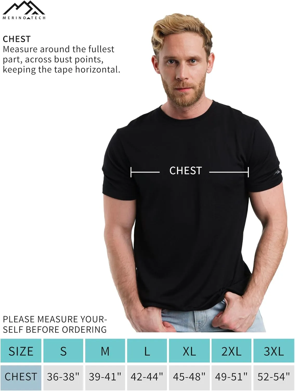 Merino Wool T-Shirt Mens - Short Sleeve Merino Wool Shirts for Men Sport Lightweight Thermal Base Layer Hiking Tshirt