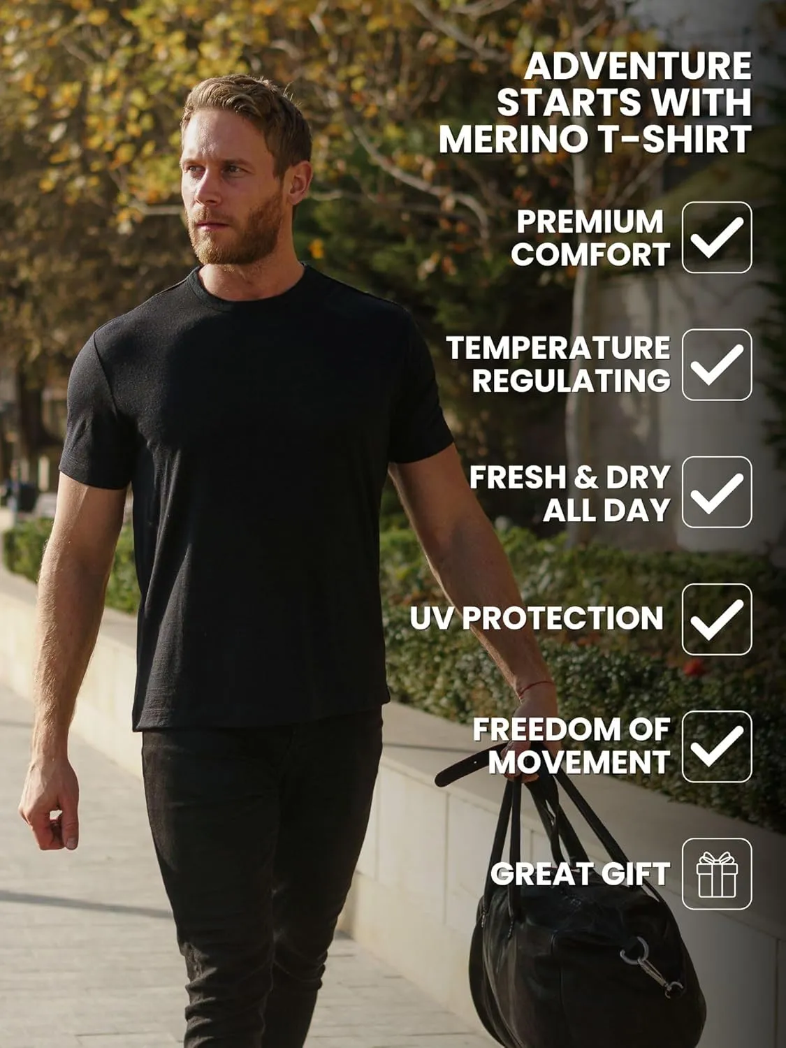 Merino Wool T-Shirt Mens - Short Sleeve Merino Wool Shirts for Men Sport Lightweight Thermal Base Layer Hiking Tshirt