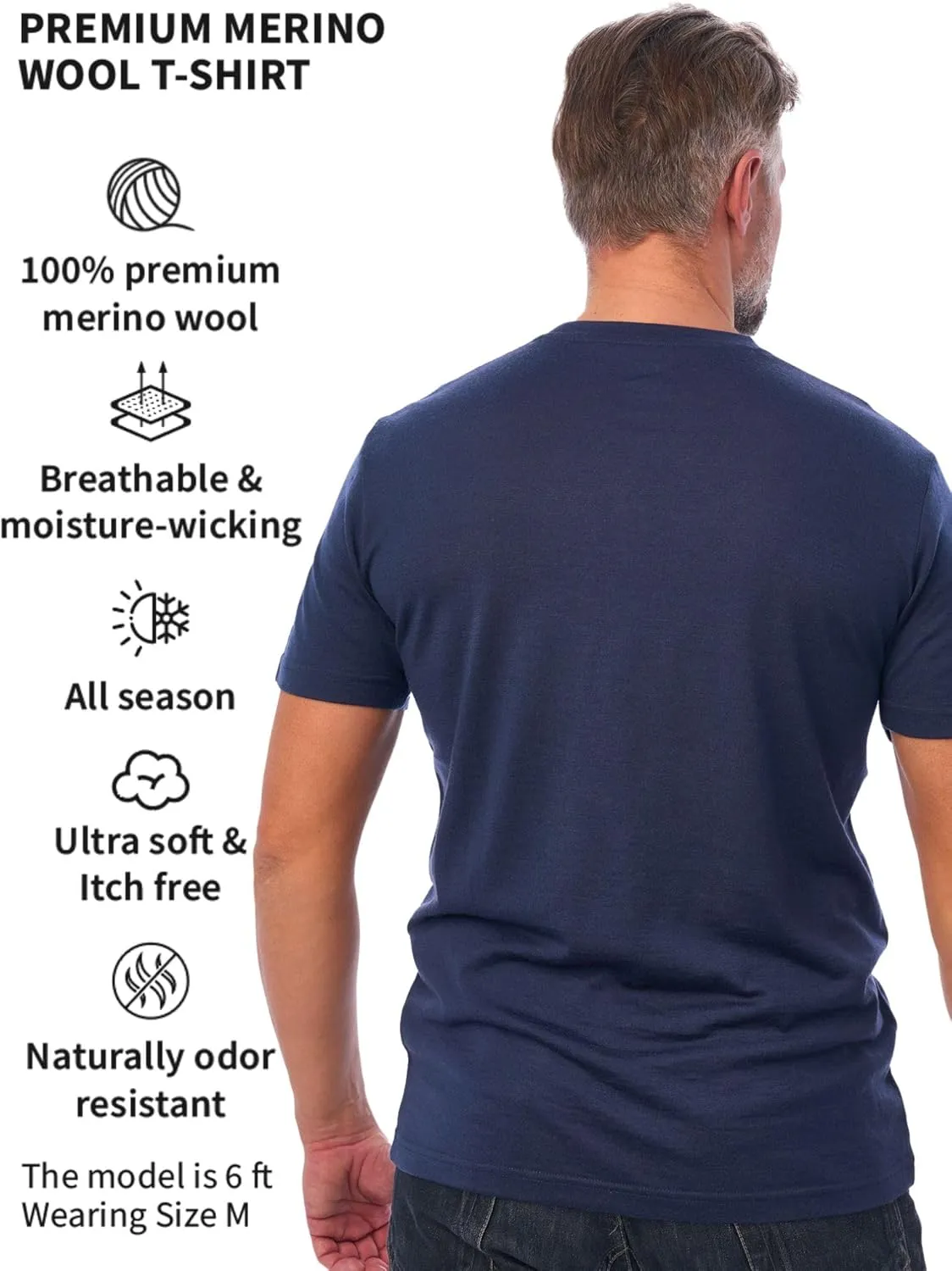 Merino Wool T-Shirt Mens - Short Sleeve Merino Wool Shirts for Men Sport Lightweight Thermal Base Layer Hiking Tshirt