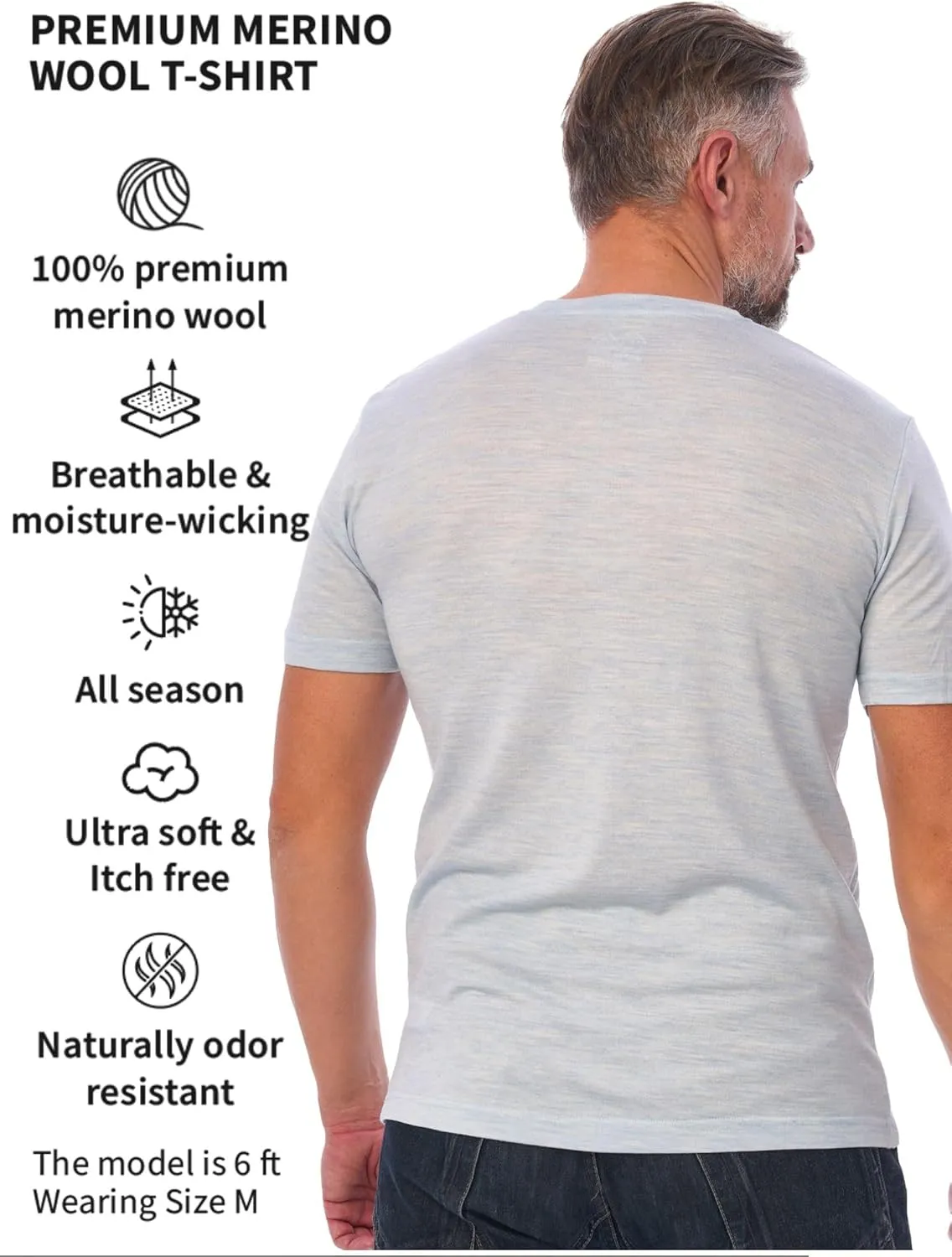 Merino Wool T-Shirt Mens - Short Sleeve Merino Wool Shirts for Men Sport Lightweight Thermal Base Layer Hiking Tshirt