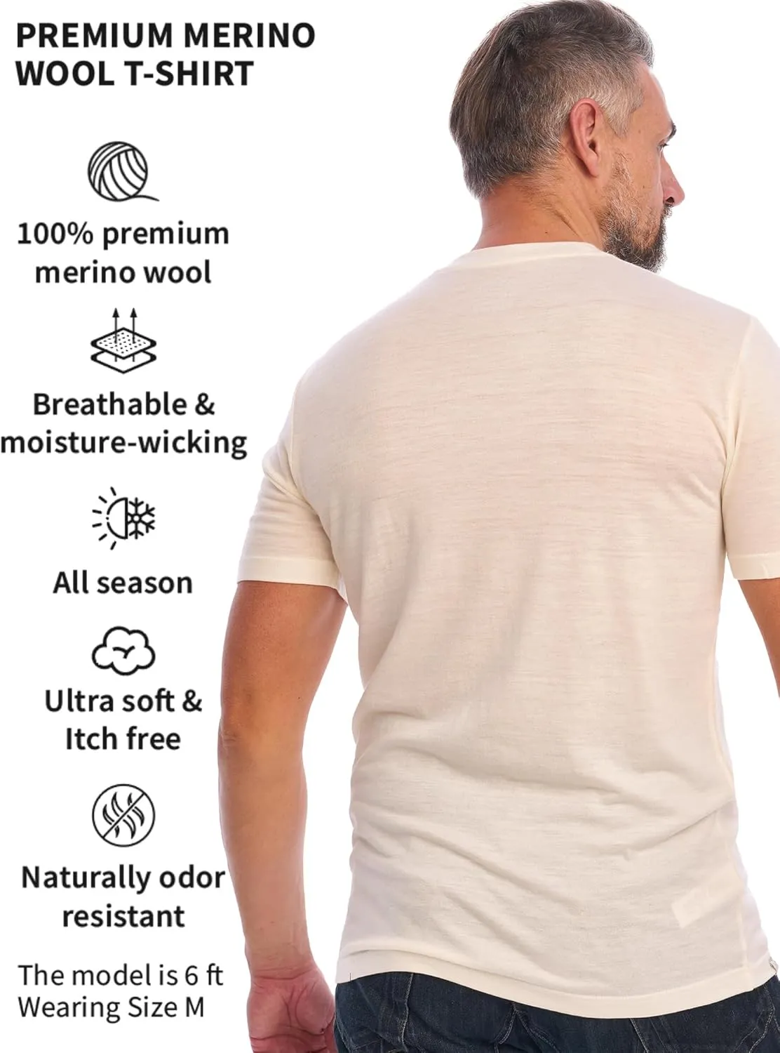 Merino Wool T-Shirt Mens - Short Sleeve Merino Wool Shirts for Men Sport Lightweight Thermal Base Layer Hiking Tshirt