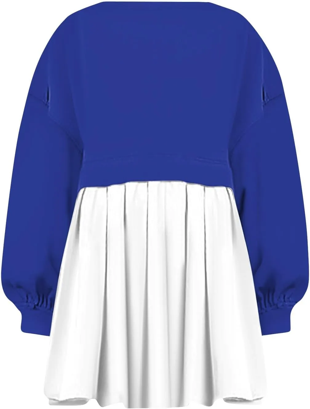 midelxp Womens Oversized Sweatshirt Dress Crewneck Patchwork Preppy Clothes Fall Long Sleeve Pullover Pleated Hem Mini Dress