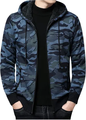 Muscularfit Mens Sweatshirts Hoodies Big and Tall Long Sleeve Full-Zip Velvet Hooded Autumn and Winter Thicken Knitted Jacket