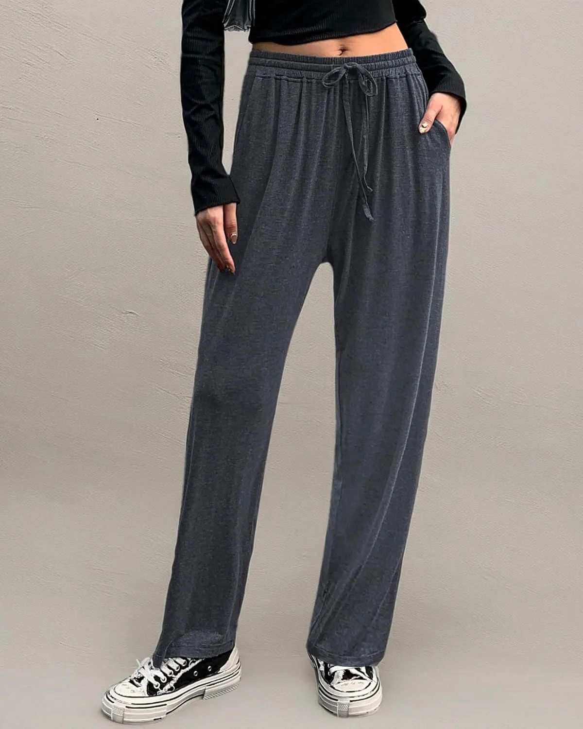 OLIKEME Womens Yoga Pants Loose Comfy Casual Lounge Pants Wide Leg Running Pants Lightweight Workout Pants with Pockets