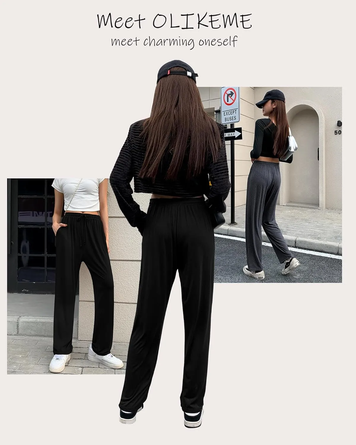 OLIKEME Womens Yoga Pants Loose Comfy Casual Lounge Pants Wide Leg Running Pants Lightweight Workout Pants with Pockets