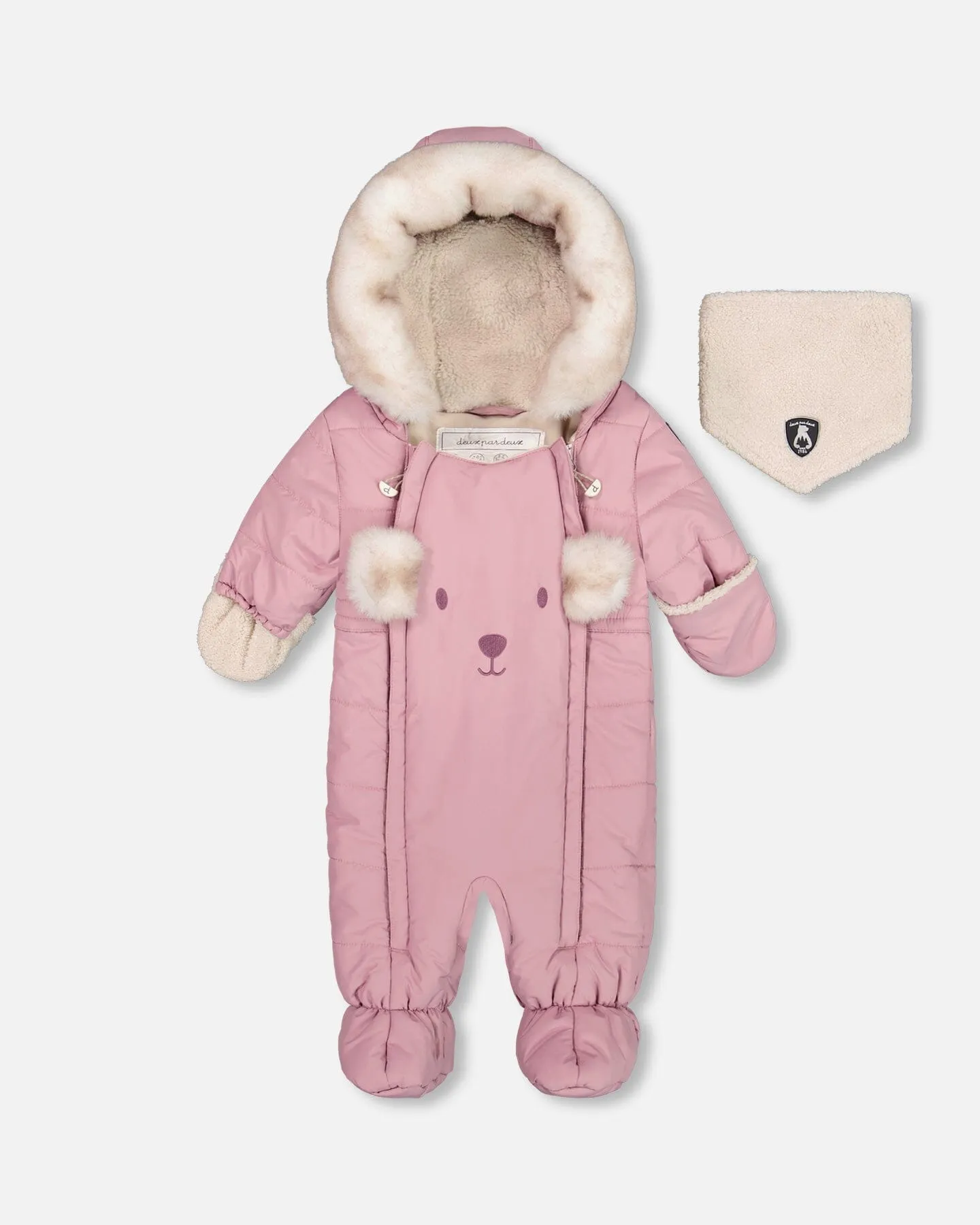 One Piece Baby Bear Face Snowsuit Orchid Designed For Car Seat