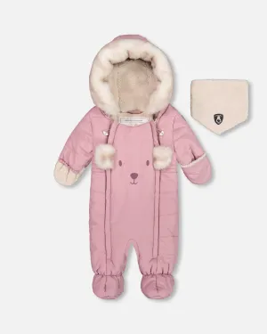 One Piece Baby Bear Face Snowsuit Orchid Designed For Car Seat