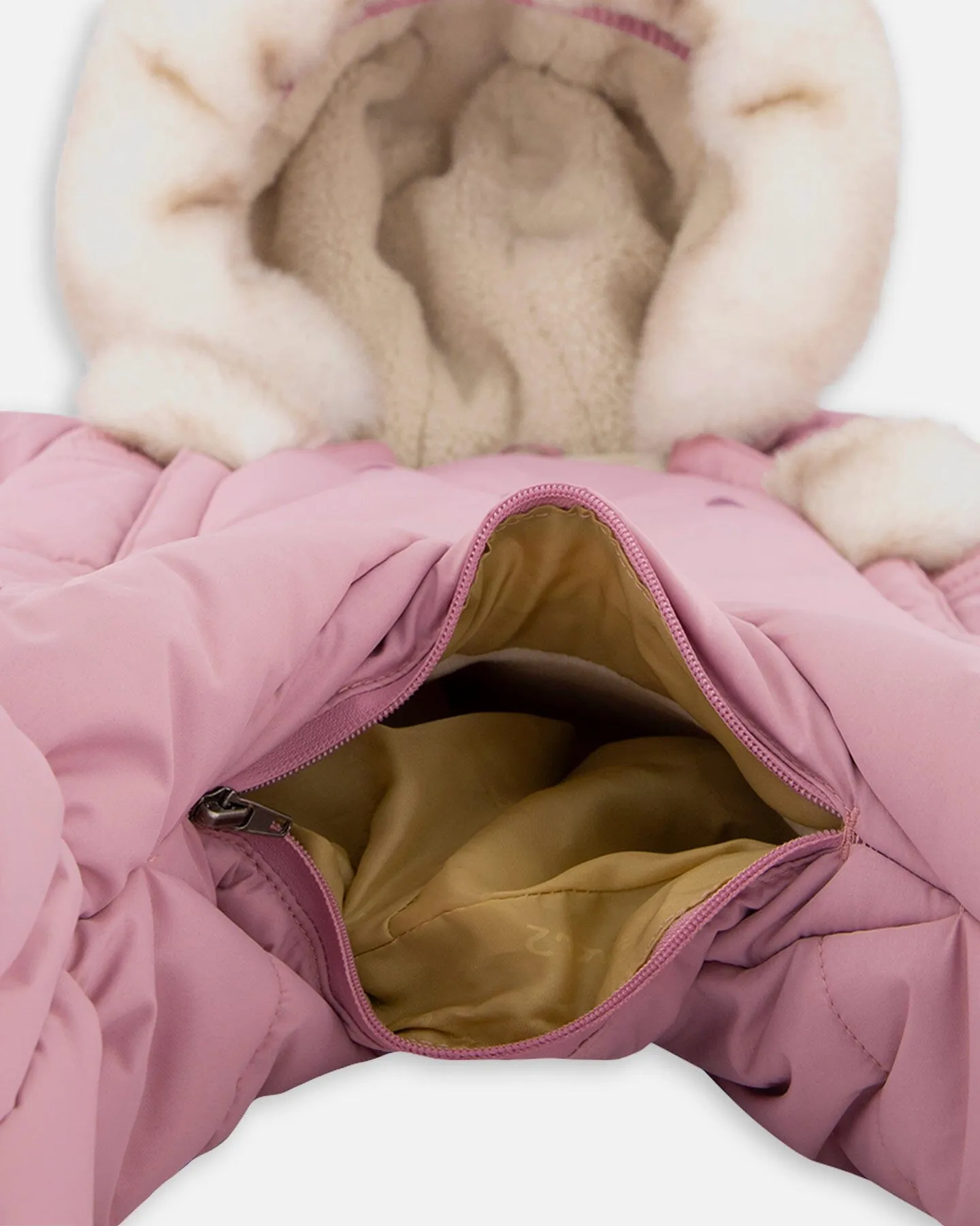 One Piece Baby Bear Face Snowsuit Orchid Designed For Car Seat