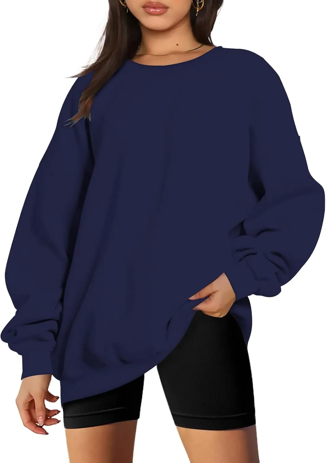 Oversized Crewneck Sweatshirt Women Trendy y2k Clothes Teen Girls Long Sleeve Drop Shoulder Pullover Fleece Sweatshirts