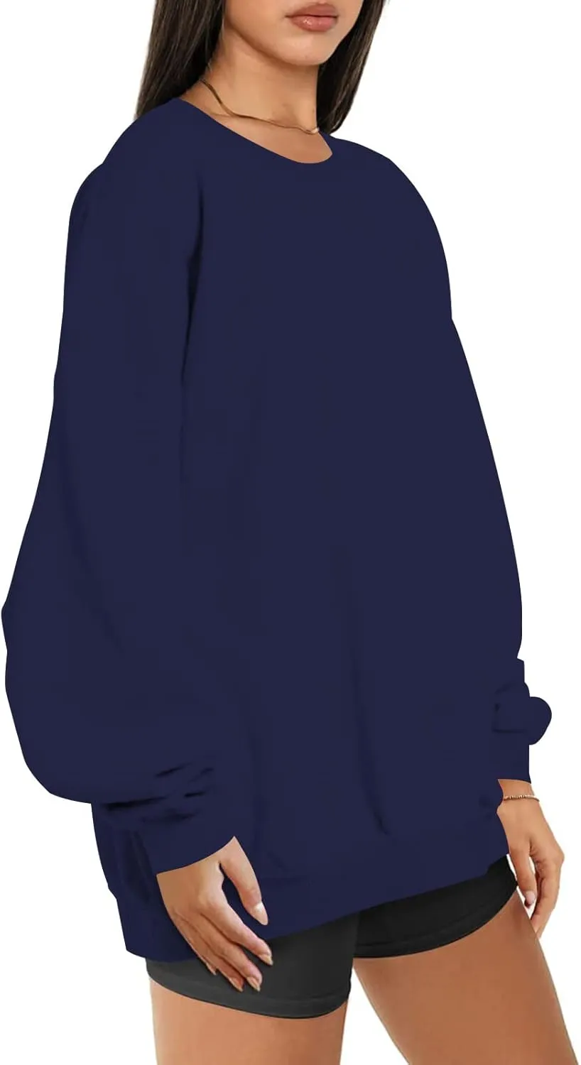 Oversized Crewneck Sweatshirt Women Trendy y2k Clothes Teen Girls Long Sleeve Drop Shoulder Pullover Fleece Sweatshirts