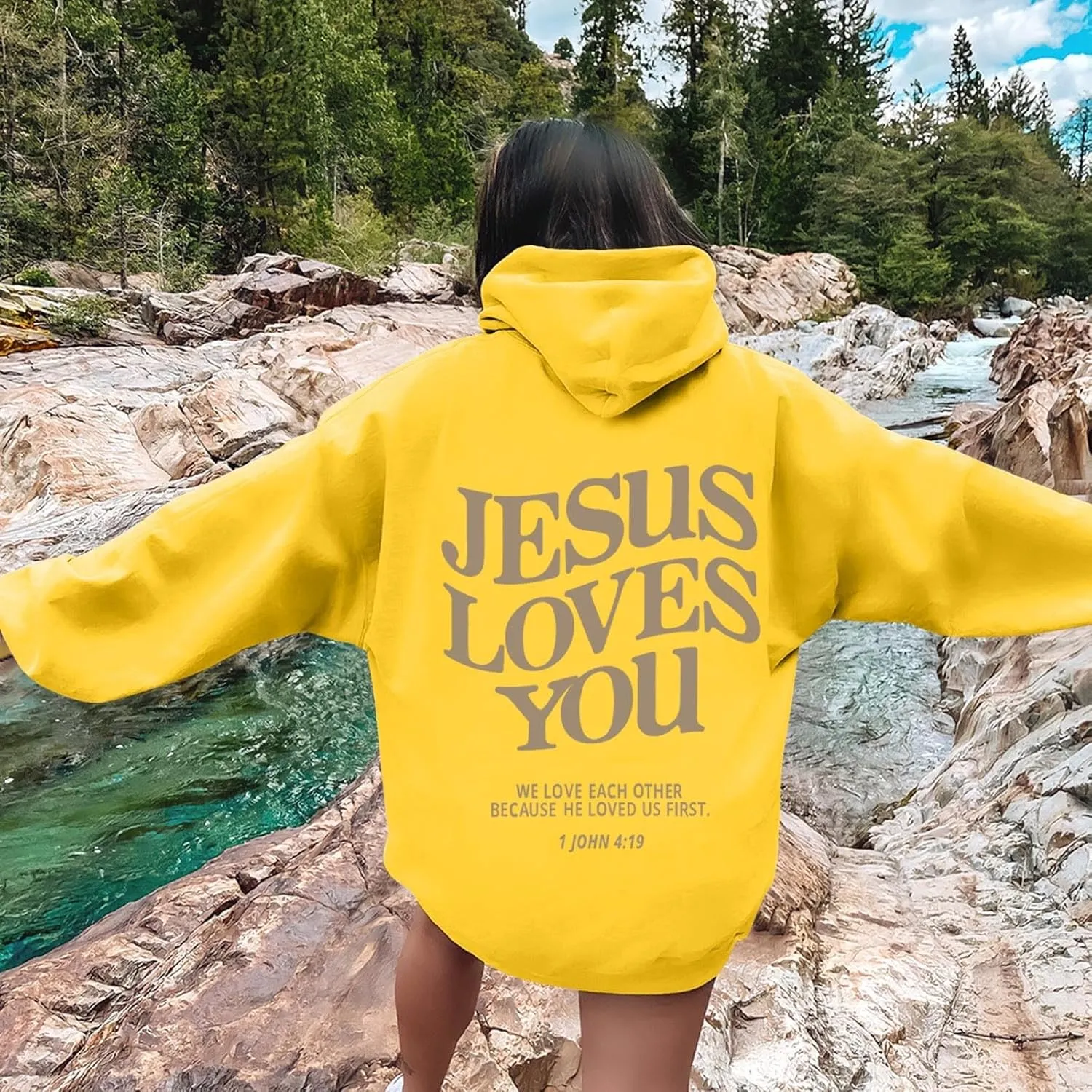Oversized Hoodie for Women Christian Religious Jesus Loves You Hooded Hoodies Causal Sweatshirts with Pockets Pullover