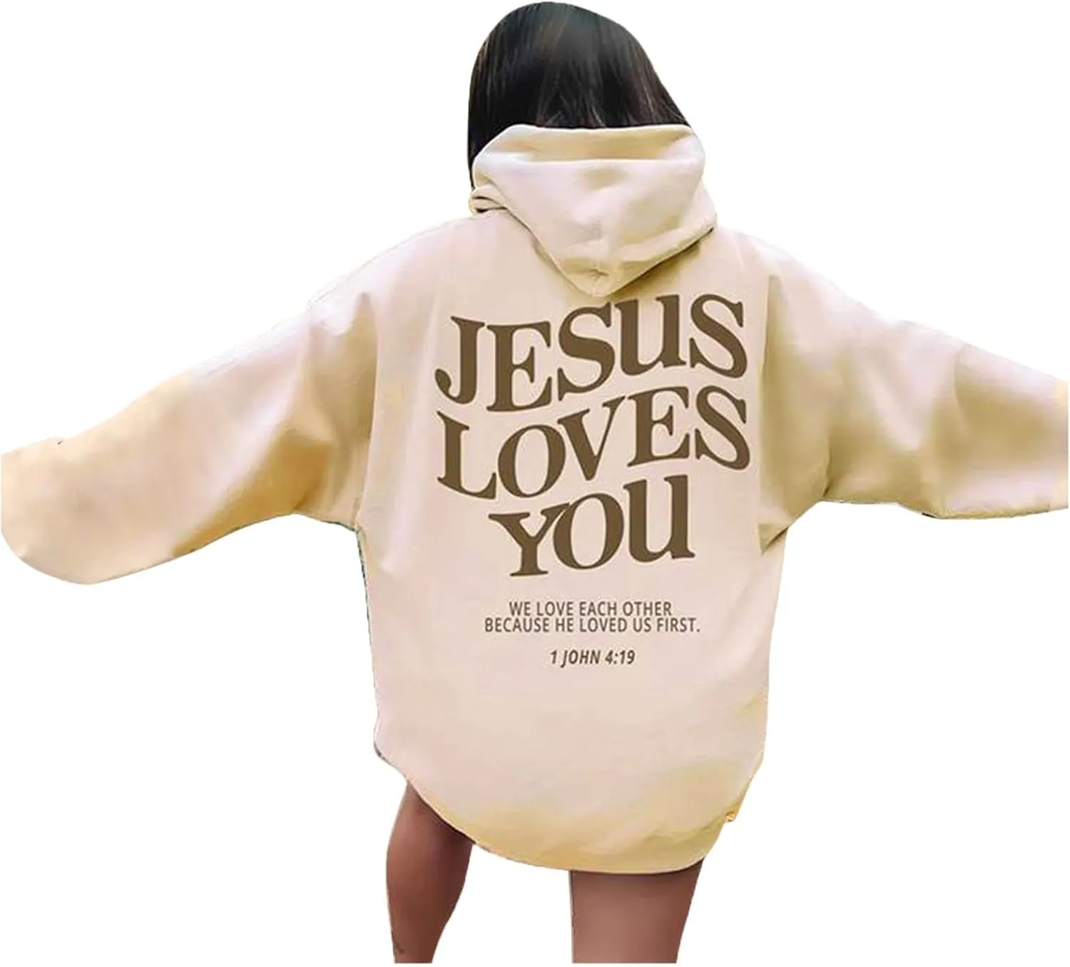 Oversized Hoodie for Women Christian Religious Jesus Loves You Hooded Hoodies Causal Sweatshirts with Pockets Pullover