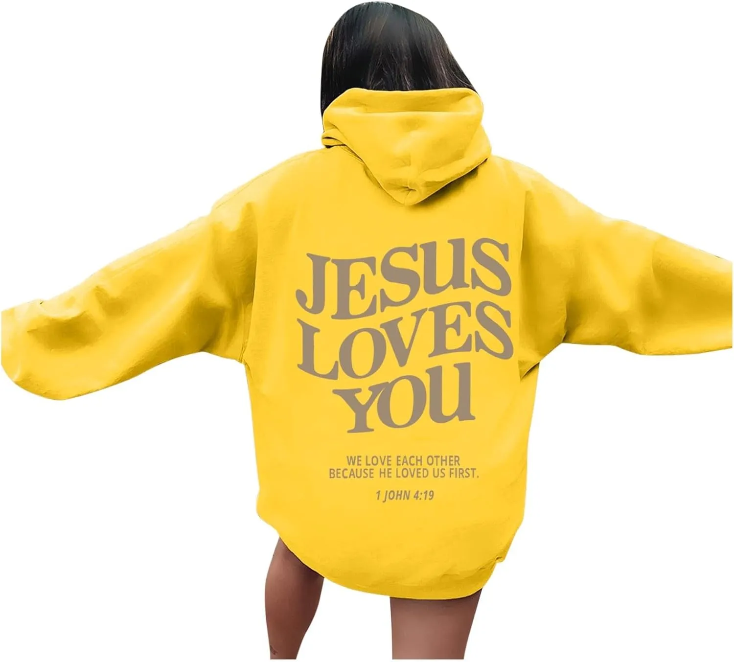 Oversized Hoodie for Women Christian Religious Jesus Loves You Hooded Hoodies Causal Sweatshirts with Pockets Pullover