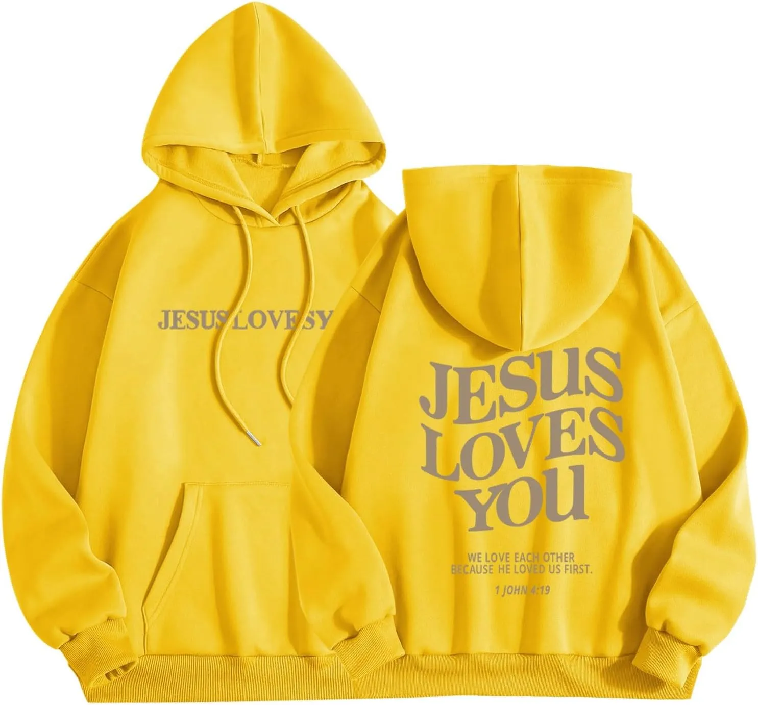 Oversized Hoodie for Women Christian Religious Jesus Loves You Hooded Hoodies Causal Sweatshirts with Pockets Pullover