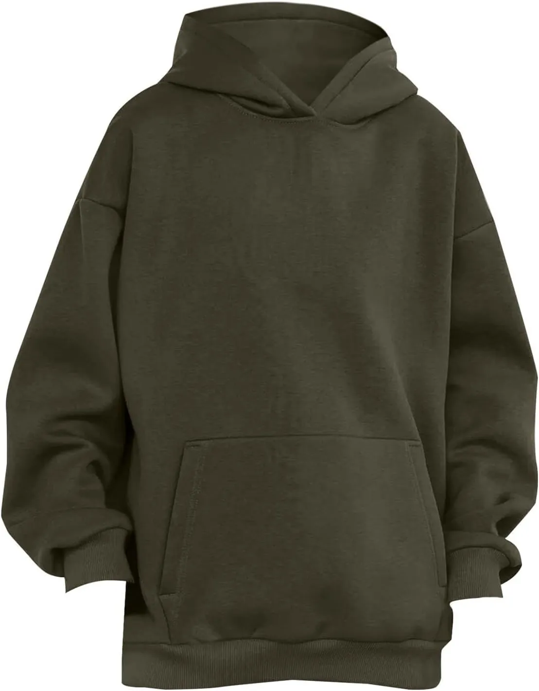 Oversized Hoodie Women Lantern Sleeve Fleece Lined Crewneck Sweatshirt Loose Fit Drop Shoulder Hooded Pullover