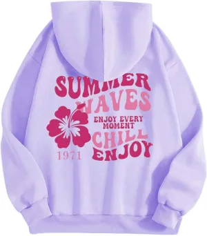 Oversized Hoodies For Women Graphic Trendy Y2K Preppy Clothes Long Sleeve Florals Pink Palm Puff Hoodie Sweatshirt