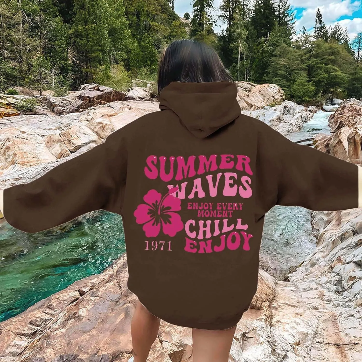 Oversized Hoodies For Women Graphic Trendy Y2K Preppy Clothes Long Sleeve Florals Pink Palm Puff Hoodie Sweatshirt