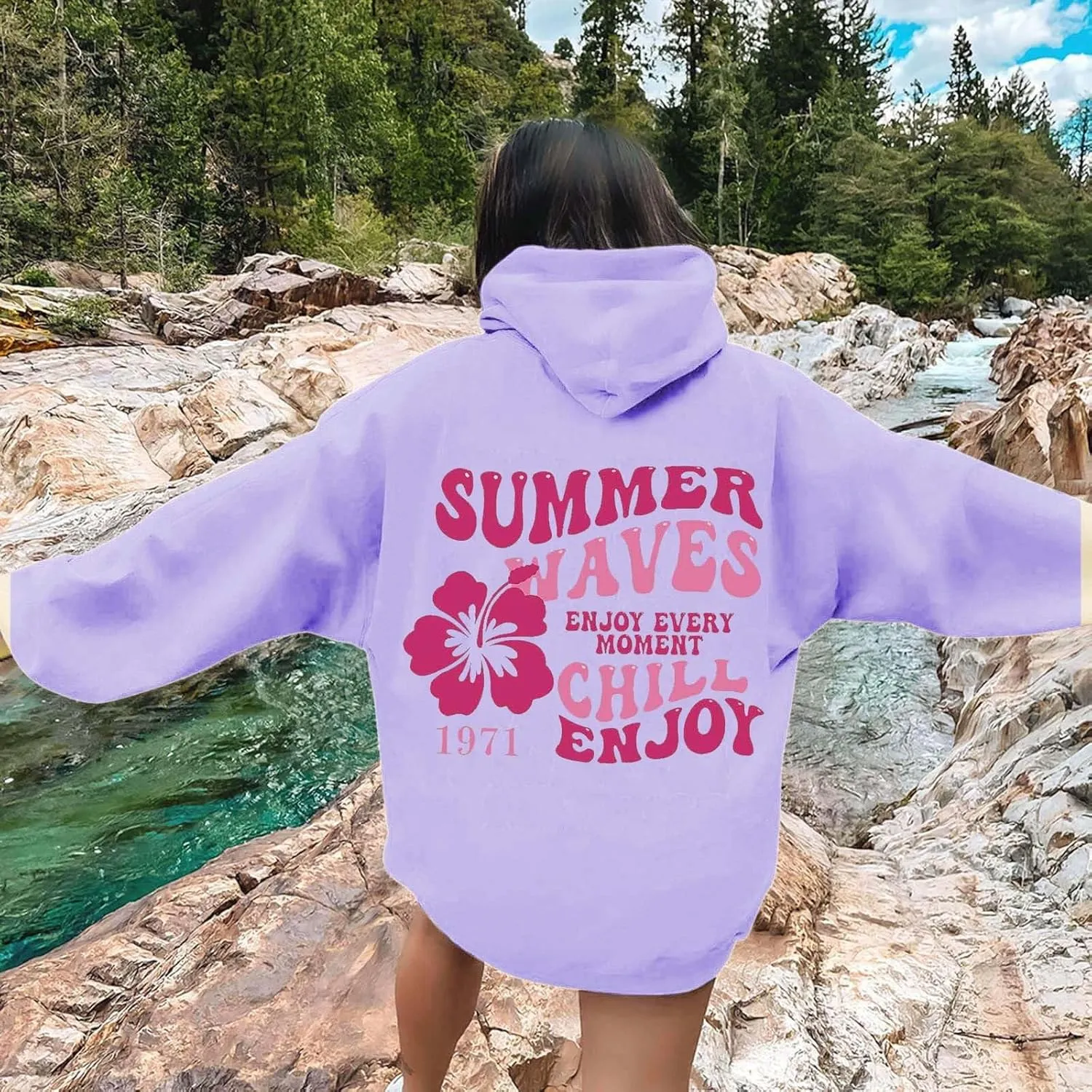 Oversized Hoodies For Women Graphic Trendy Y2K Preppy Clothes Long Sleeve Florals Pink Palm Puff Hoodie Sweatshirt