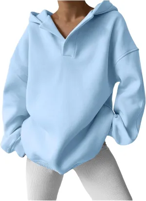 Oversized Hoodies Hoodies For Women Comfort Sweatshirt Fall Long Sleeve Fleece Lined Hoodies V Neck Oversized