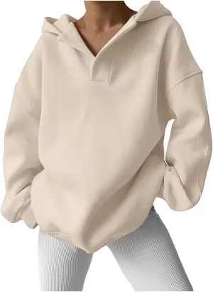 Oversized Hoodies Hoodies For Women Comfort Sweatshirt Fall Long Sleeve Fleece Lined Hoodies V Neck Oversized
