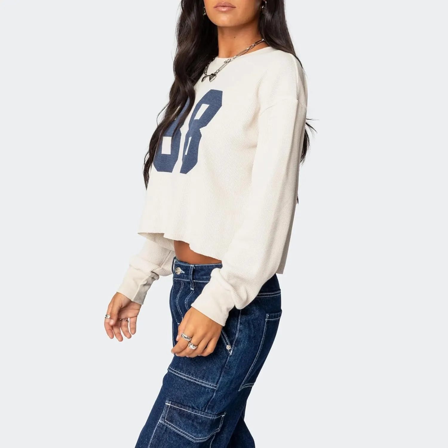 Oversized Number Jersey Sweatshirt Women Y2k Graphic Long Sleeve Shirts Vintage Loose Fit Crewneck Pullover Top