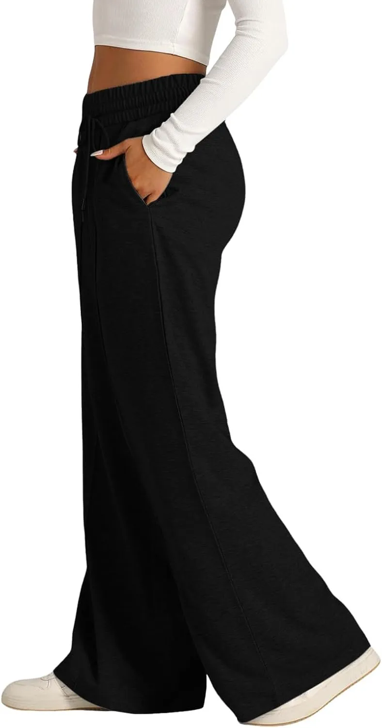Oversized Wide Leg Sweatpants Women Elastic Drawstring Baggy Straight Leg Open Bottom Lounge Comfy Joggers Trousers