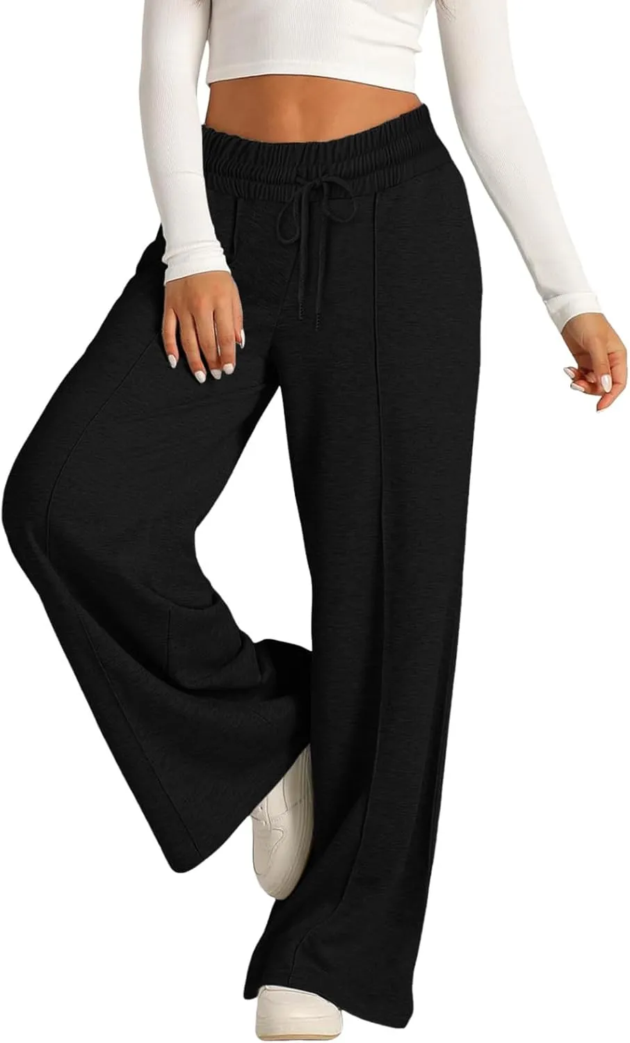 Oversized Wide Leg Sweatpants Women Elastic Drawstring Baggy Straight Leg Open Bottom Lounge Comfy Joggers Trousers