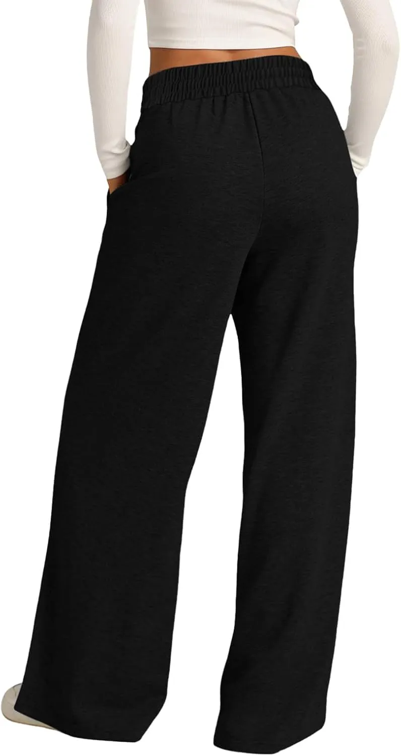 Oversized Wide Leg Sweatpants Women Elastic Drawstring Baggy Straight Leg Open Bottom Lounge Comfy Joggers Trousers