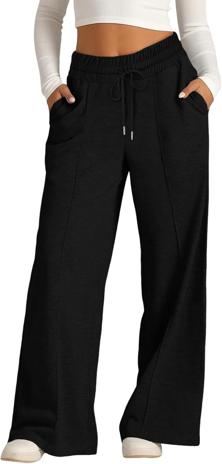 Oversized Wide Leg Sweatpants Women Elastic Drawstring Baggy Straight Leg Open Bottom Lounge Comfy Joggers Trousers