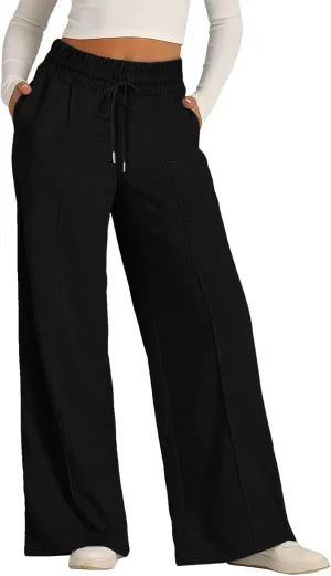 Oversized Wide Leg Sweatpants Women Elastic Drawstring Baggy Straight Leg Open Bottom Lounge Comfy Joggers Trousers