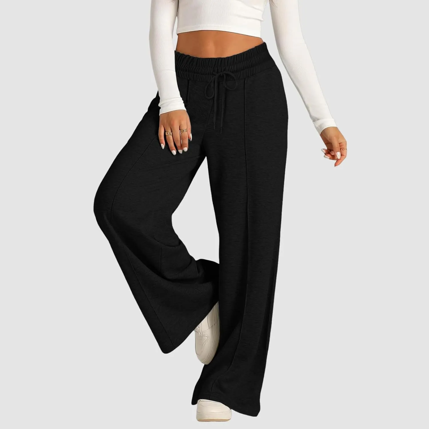 Oversized Wide Leg Sweatpants Women Elastic Drawstring Baggy Straight Leg Open Bottom Lounge Comfy Joggers Trousers