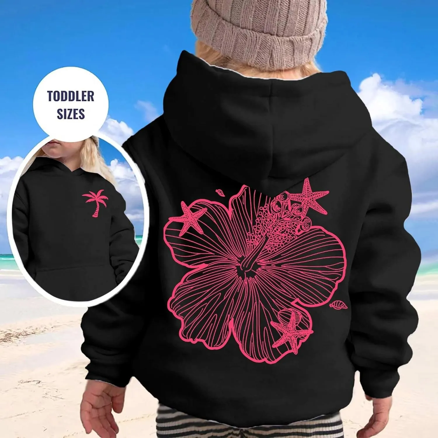 Palm Puff Hoodies For Kids Girls Cute Graphic Preppy Sweatshirt Teen Girls Oversized Y2K Hoodie Pullover with Pockets