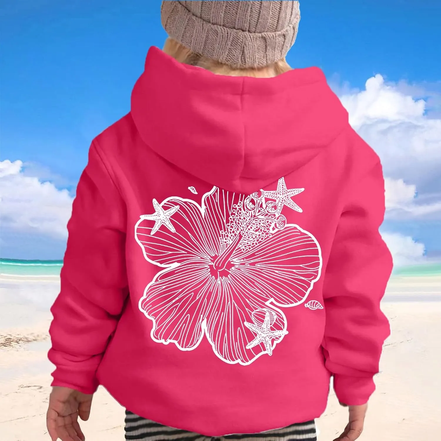 Palm Puff Hoodies For Kids Girls Cute Graphic Preppy Sweatshirt Teen Girls Oversized Y2K Hoodie Pullover with Pockets