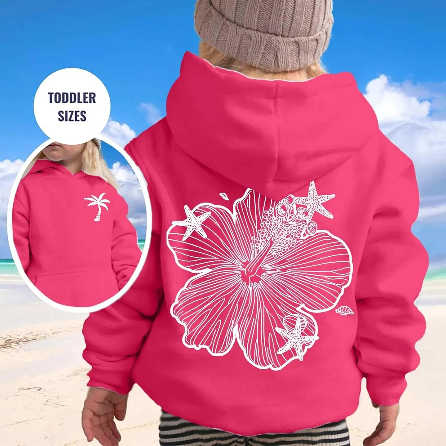 Palm Puff Hoodies For Kids Girls Cute Graphic Preppy Sweatshirt Teen Girls Oversized Y2K Hoodie Pullover with Pockets