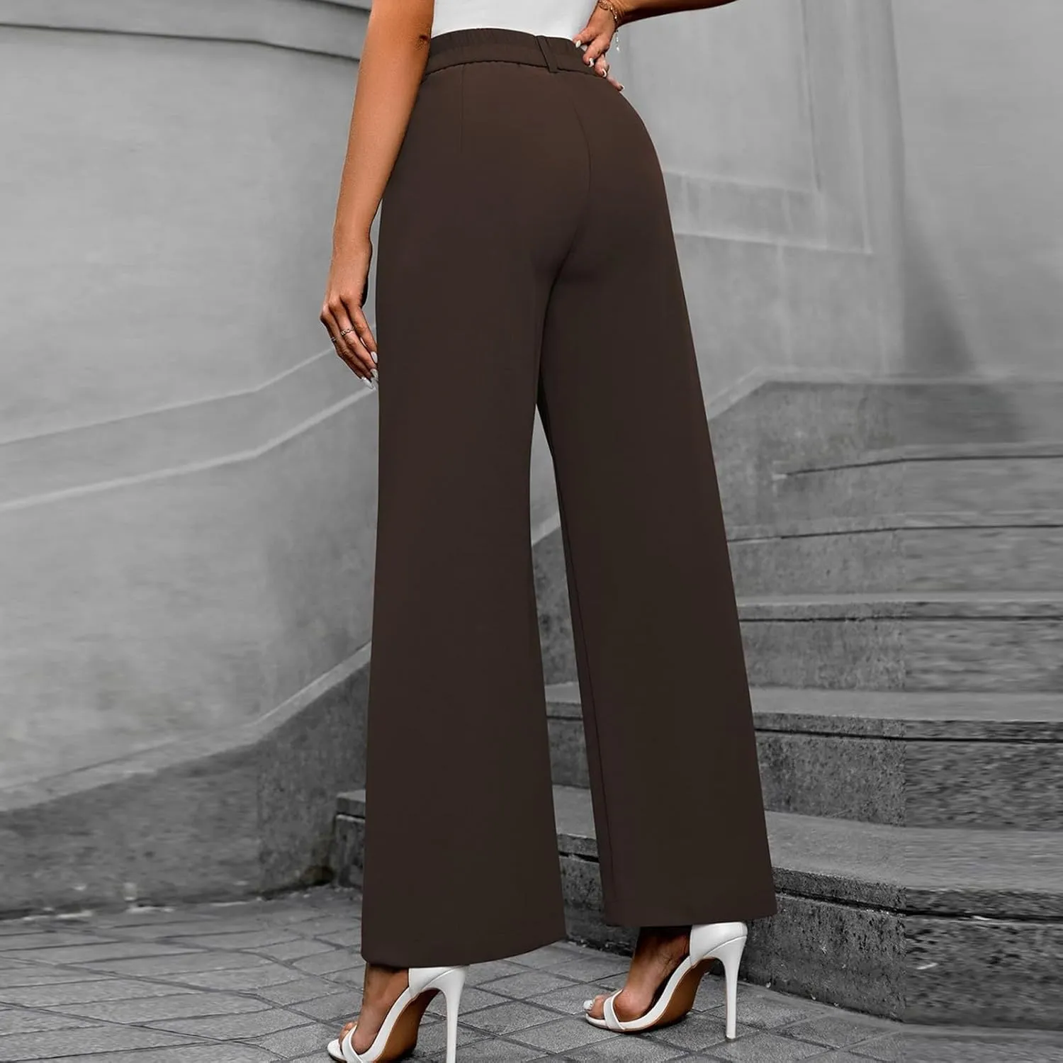 Pants for Women, High Waist Baggy Trousers Straight Leg Slacks Wide Leg Pants