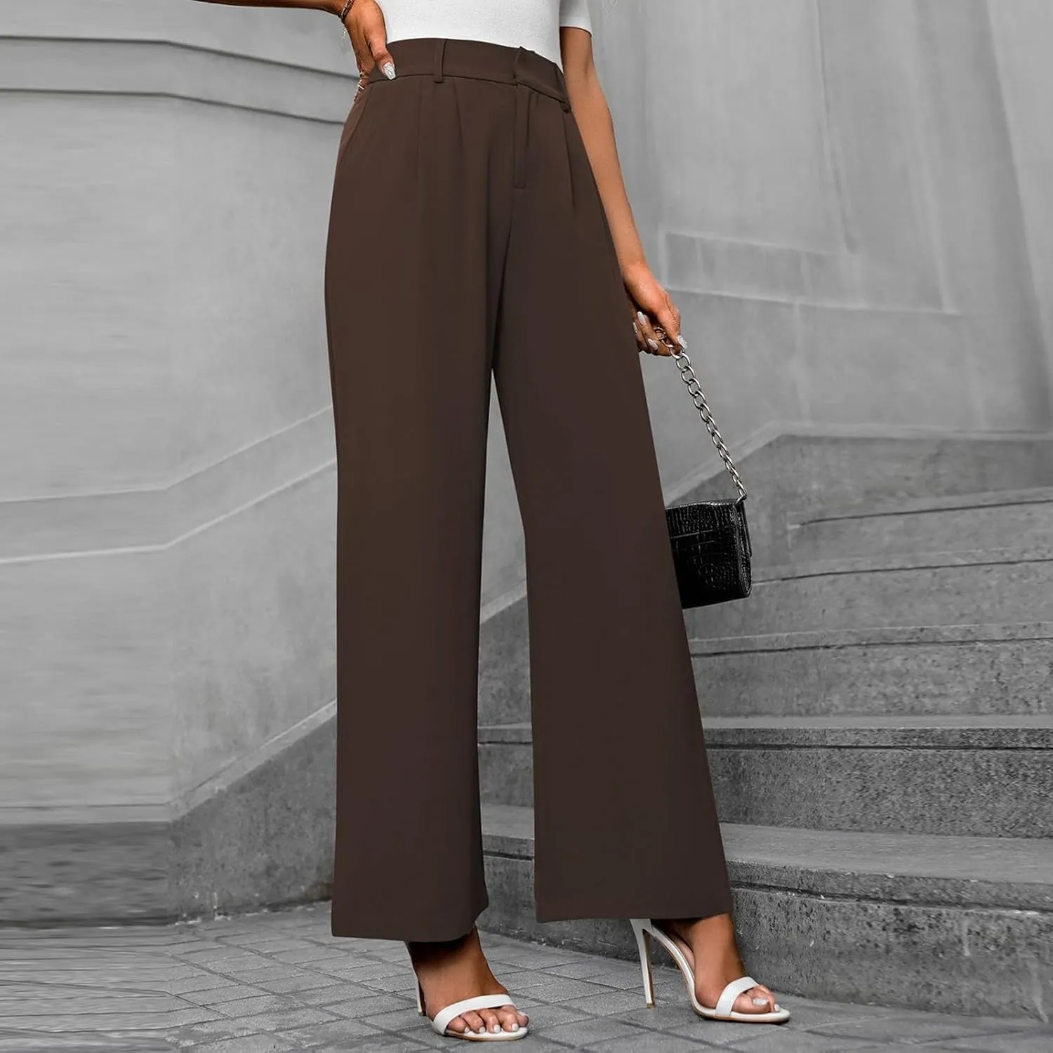 Pants for Women, High Waist Baggy Trousers Straight Leg Slacks Wide Leg Pants