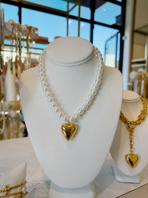 Pearl Heart Necklace - Water Resistant - Tarnish Free