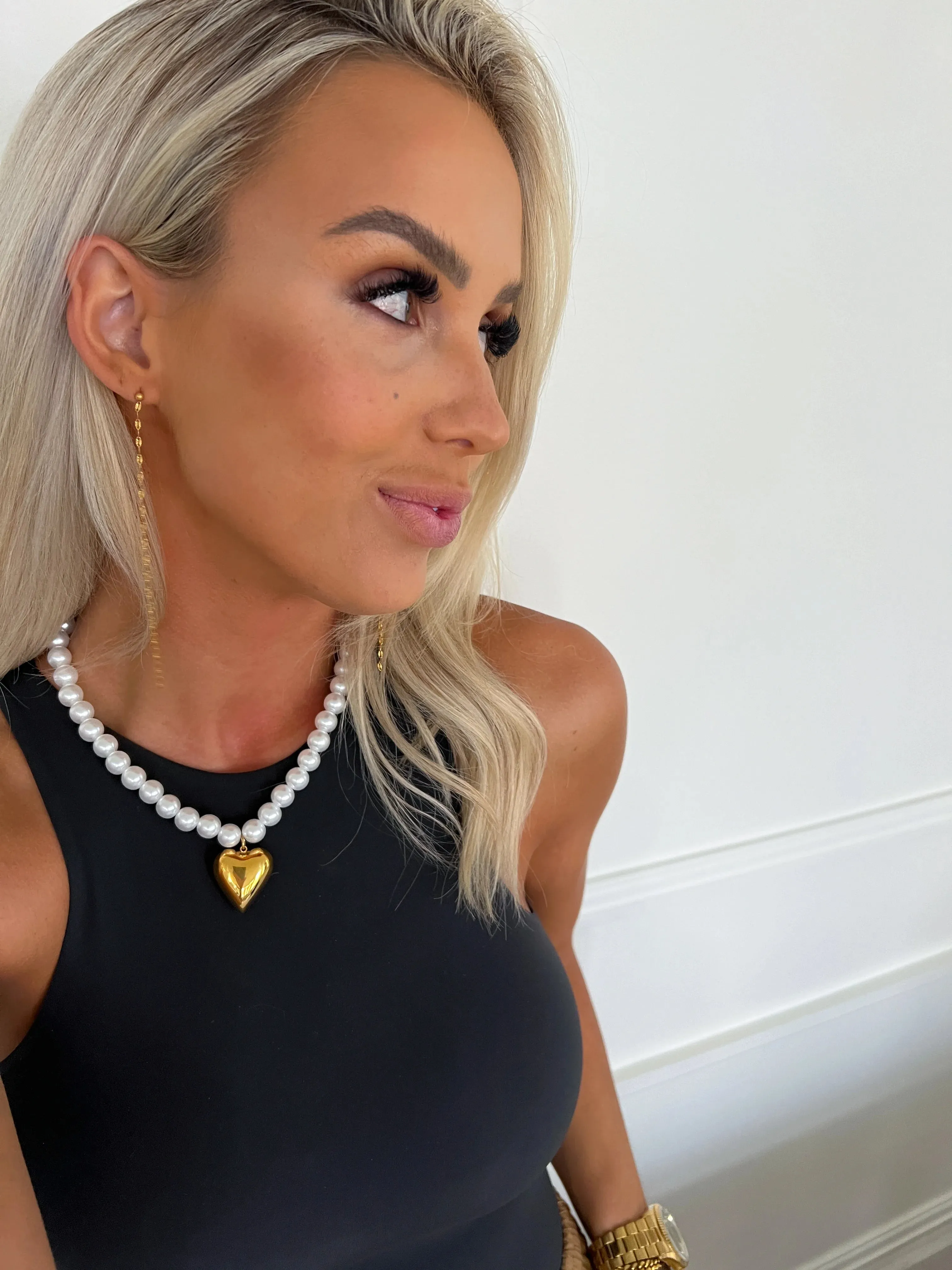 Pearl Heart Necklace - Water Resistant - Tarnish Free