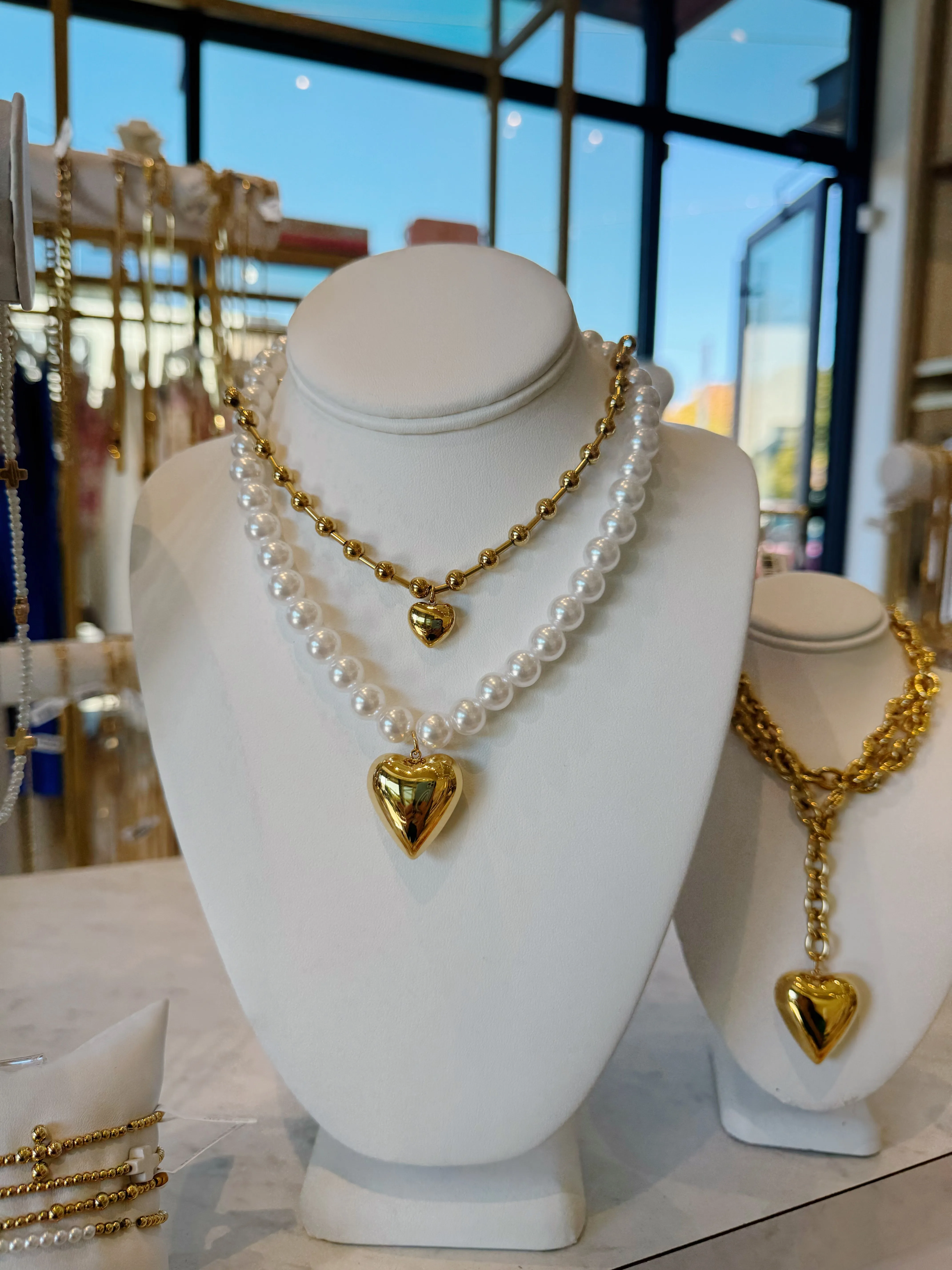Pearl Heart Necklace - Water Resistant - Tarnish Free