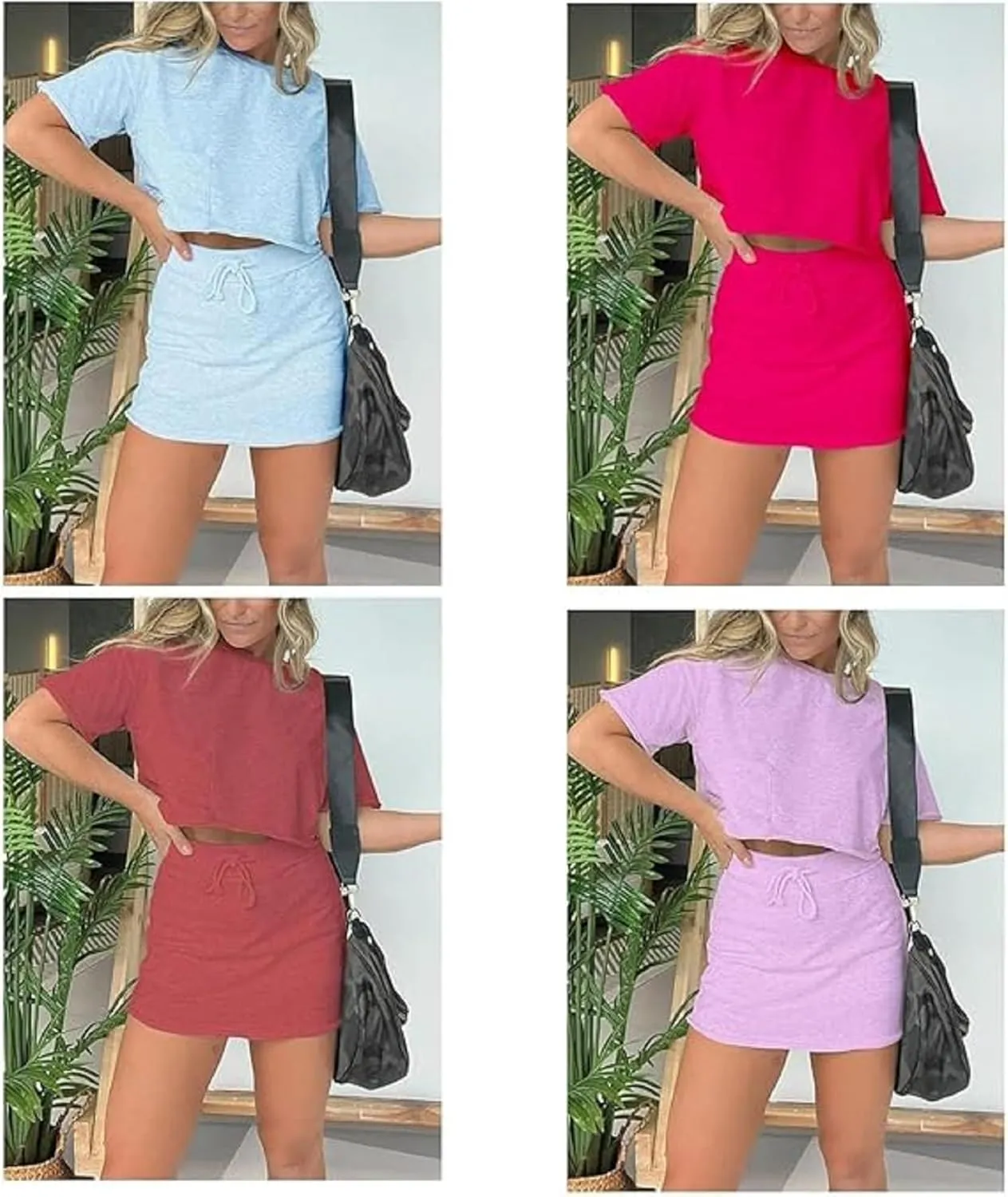 Pink laura Lounge Cropped Tee Skort Set, Two Piece Tennis Skirt Set for Women, 2 Piece Summer Skirt Sets for Women