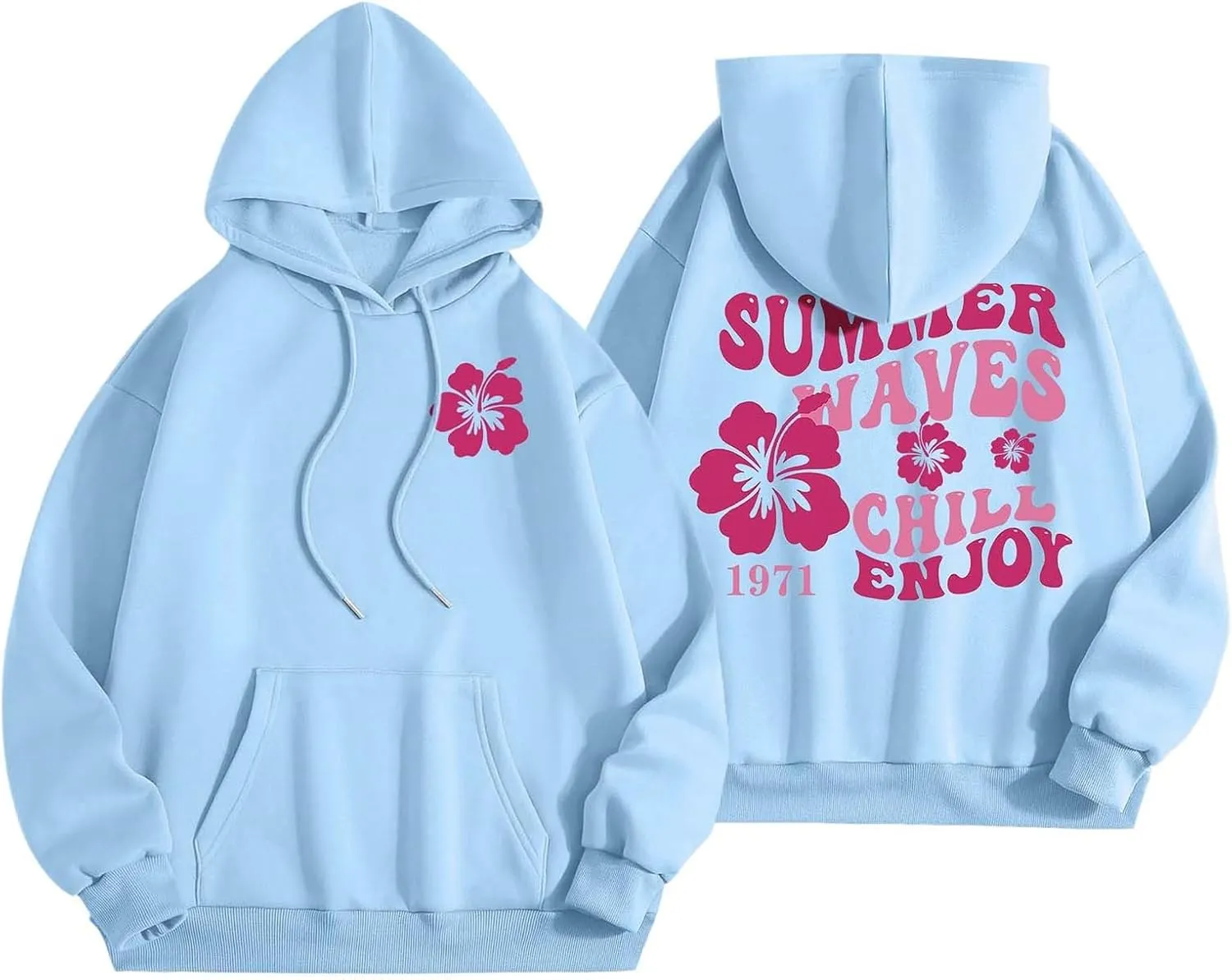 Pink Palm Hoodie For Teen Girls Casual Long Sleeve Y2K Hooded Pullover Tops Oversized Letter Graphic Hoodies With Pocket